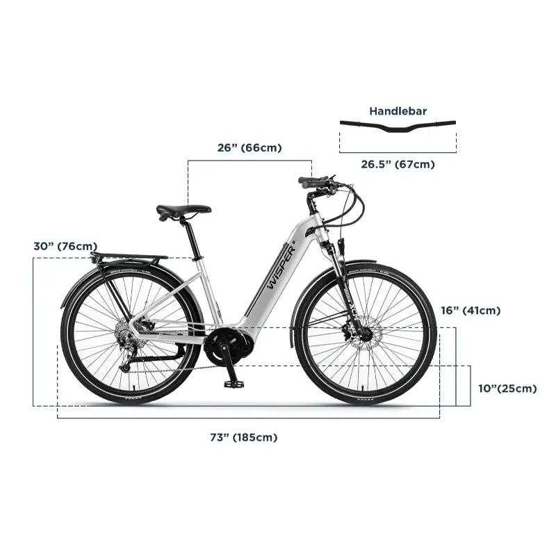 Wisper Wayfarer H7 Hub-Drive Step-Through 250W 43.2V Electric Bike Dimension