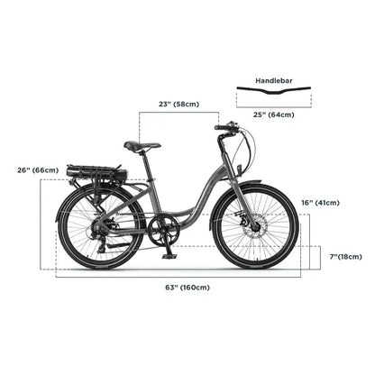 Wisper 705 24 Step-Through 250W  Electric Bike Dimension