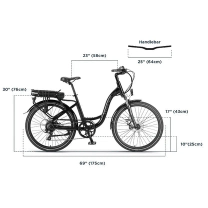 Wisper 705 26" Step-Through 250W  Electric Bike Dimension